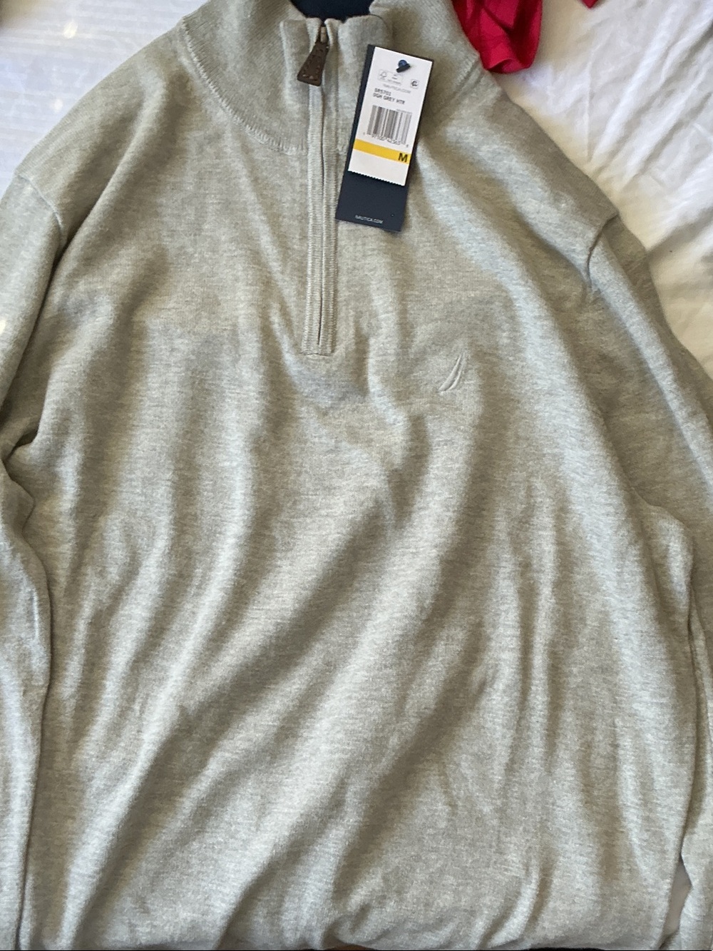 Nautica Men’s Light Gray Half-Zip Pullover Sweater